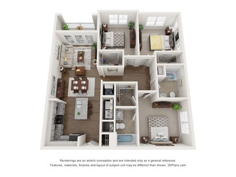 Floor plan for 3 beds, 2 baths, 1260 sqft